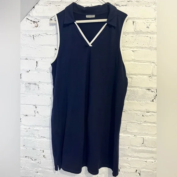 T by Talbots Navy Collared Dress UPF 50 Sun Protection Golf Tennis Size Large - Picture 2 of 8